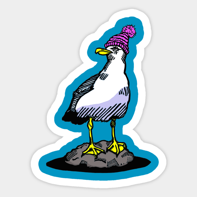 The Bobble Hatted Seagull Sticker by LiquoriceLino